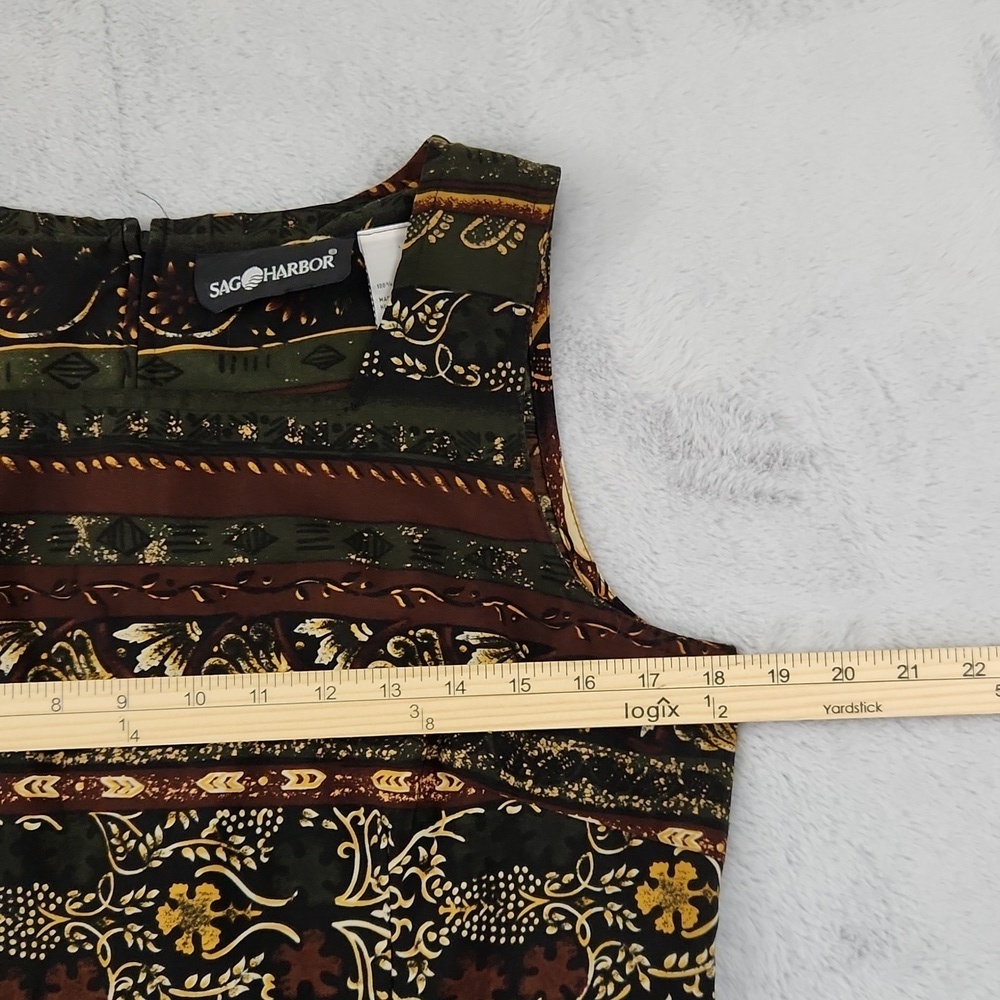 Sag Harbor Green Brown Tribal Maxi Dress Women's 12 Sleeveless Boho - Picture 9 of 11